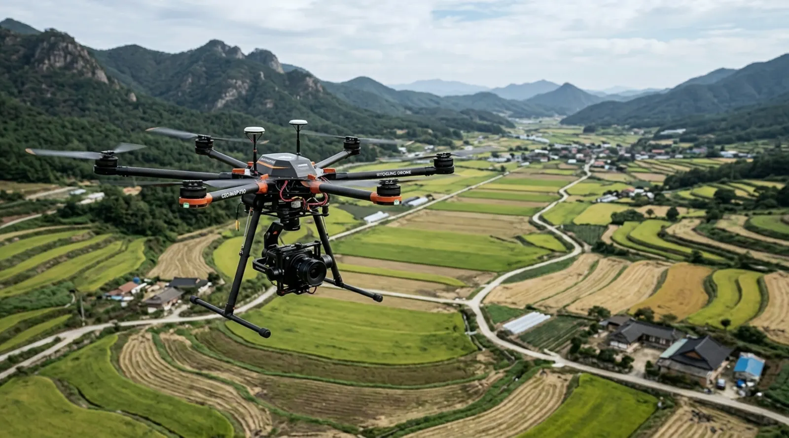 E Series industrial drone flying over a worksite