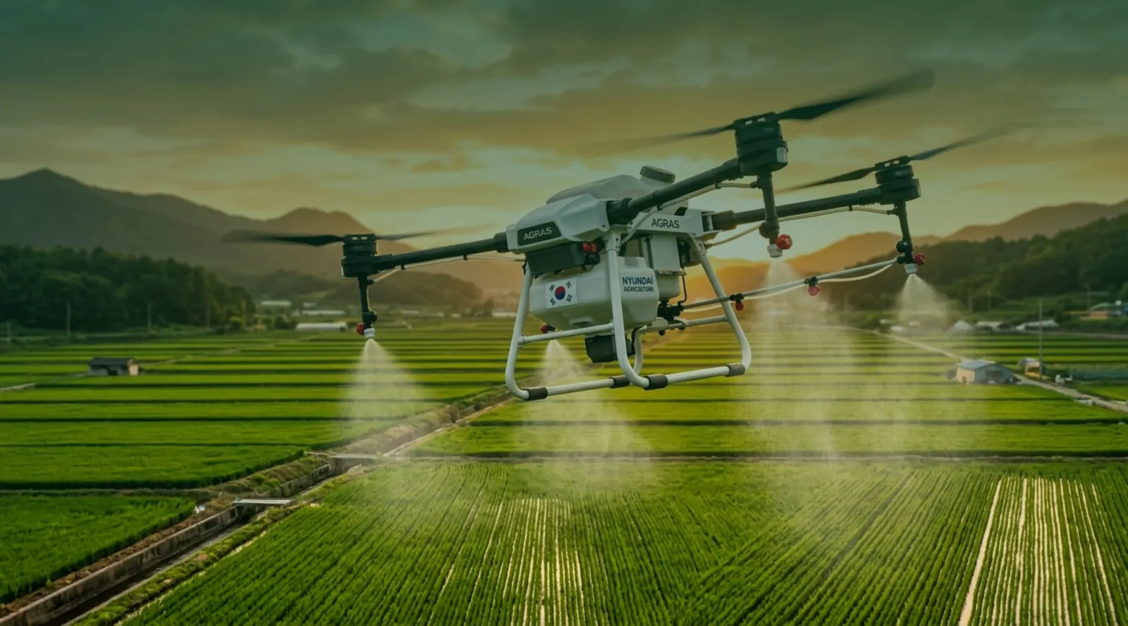 K Series agricultural drone flying over fields